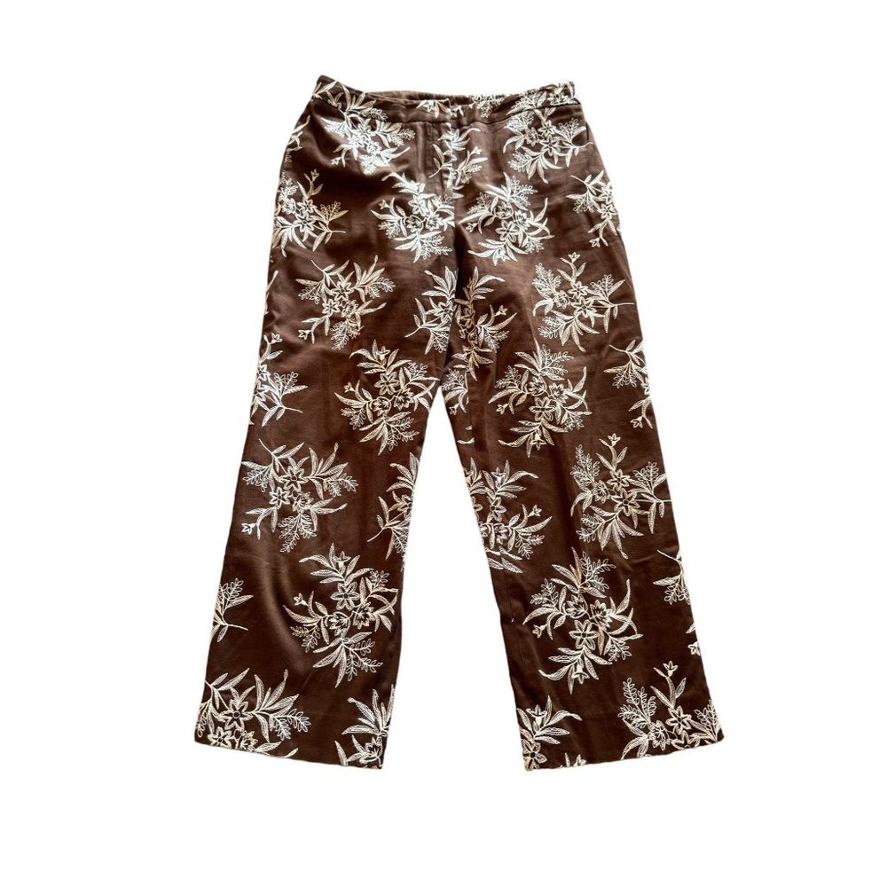 Jones of New York Signature Brown with White Floral Embroidery Pedal Pusher
